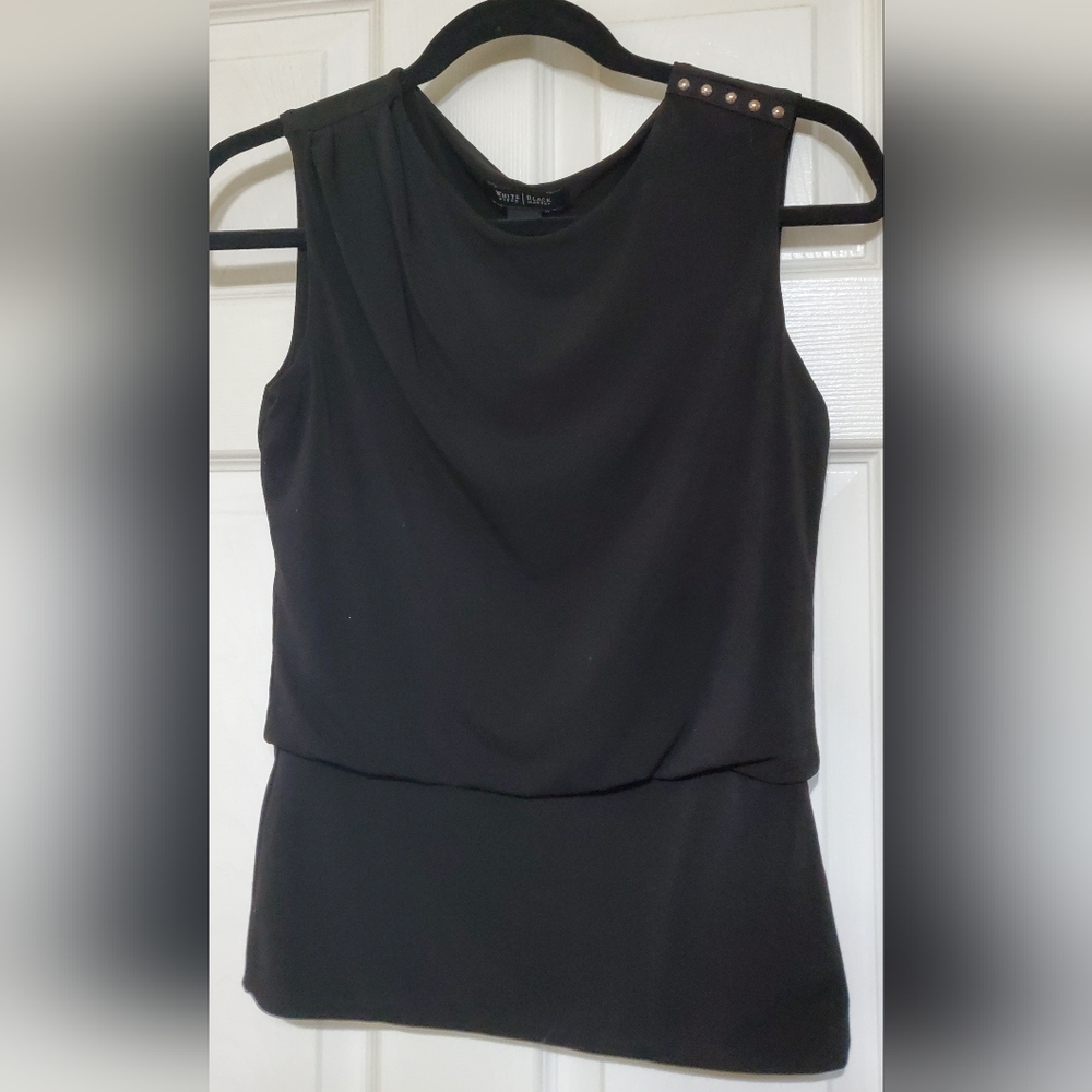 WHBM Black Sleeveless Tank Silver Grommet Detail on Left Shoulder Size XXS
